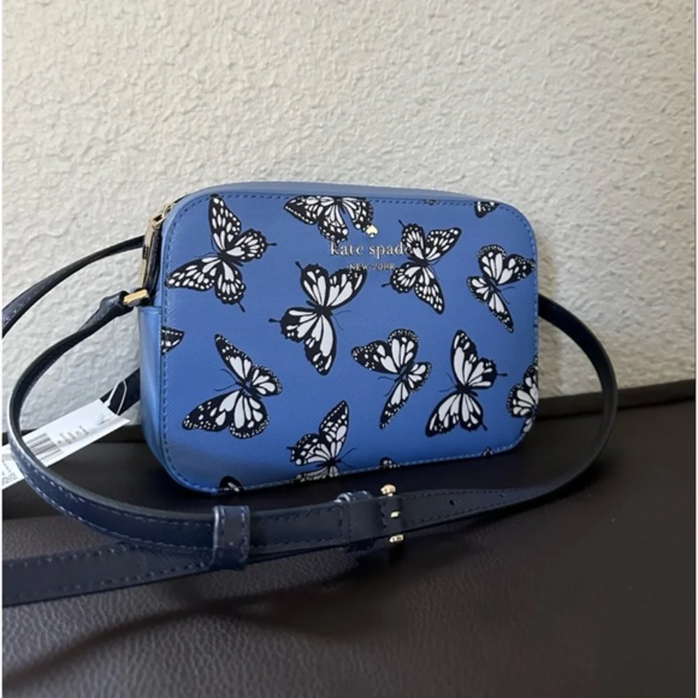 NWT Kate Spade Staci Butterfly Sky Printed Mini Camera Bag‎ Blue Multi